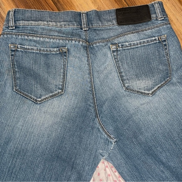 Upcycled United Colors Of Benetton Denim Skirt Pink Floral Fabric 30in Waist - Picture 11 of 13